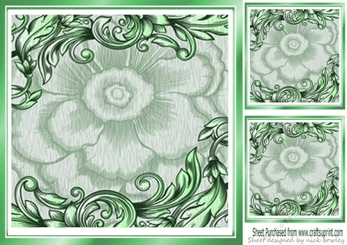 green retro scroll 8x8 card front frame
