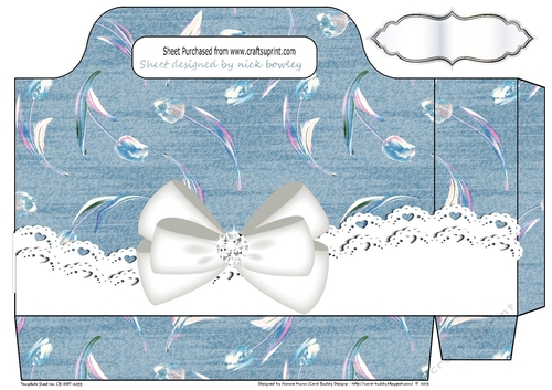  Blue Denim effect with flowers and lace with bow tote gift bag