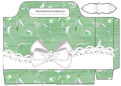 Green Denim effect with flowers and lace with bow tote gift bag