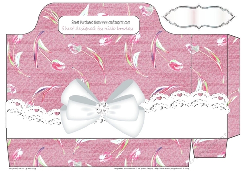 Pink Denim effect with flowers and lace with bow tote gift bag