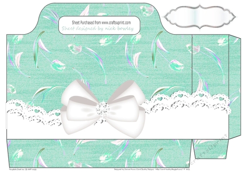 Turq Denim effect with flowers and lace with bow tote gift bag