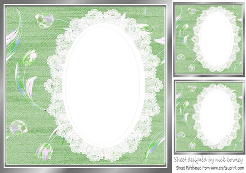 Green Denim with lace and flowers 8x8 card front