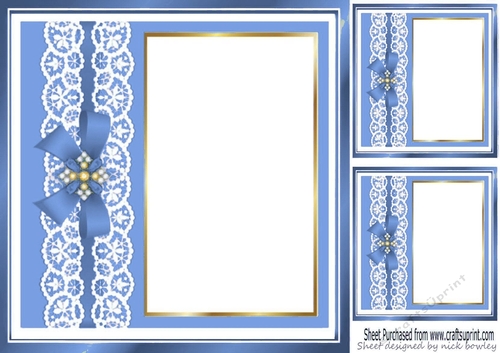 blue with lace and bow with window 8x8 card front frame