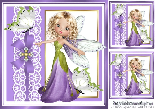 purple fearie with lace butterflies and bow with window 8x8 card front frame