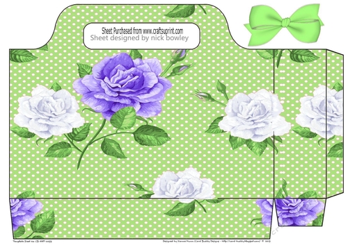 Purple/white roses green dots tote gift bag