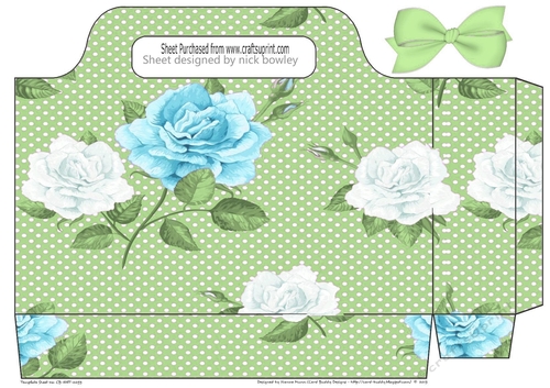 blue/white roses green dots tote gift bag