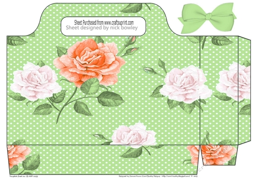 Peach/white roses green dots tote gift bag