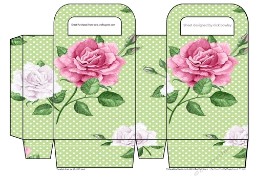 Pretty small gift bag with green dots pink/white roses