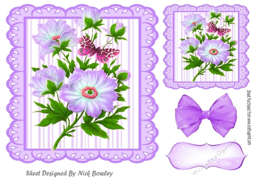 purple stripe frame with flowers and butterflies 7x7 toppers