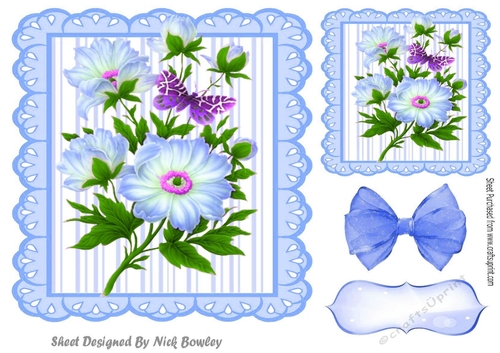 blue stripe frame with flowers and butterflies 7x7 toppers