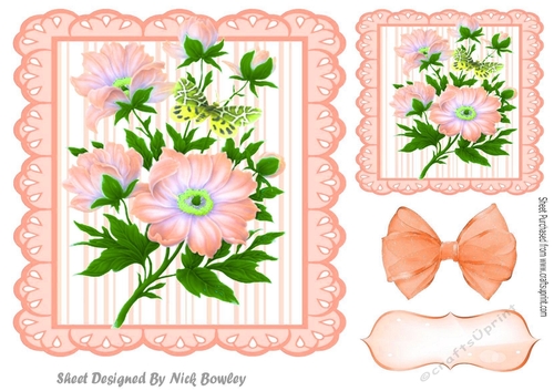 peach stripe frame with flowers and butterflies 7x7 toppers
