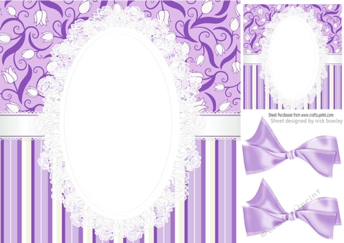 Pretty purple stripe/floral and lace card front 8x8