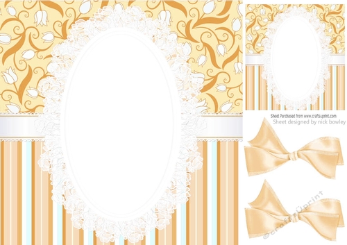 Pretty gold stripe/floral and lace card front 8x8