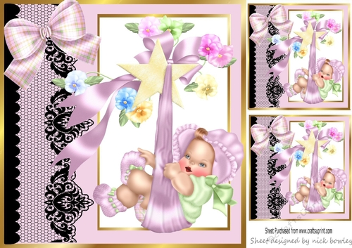 Pretty pink black lace border with baby girl on swing 8x8 frame