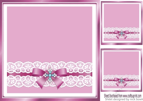 pretty pink with lace border and pearls bow 8x8 card front