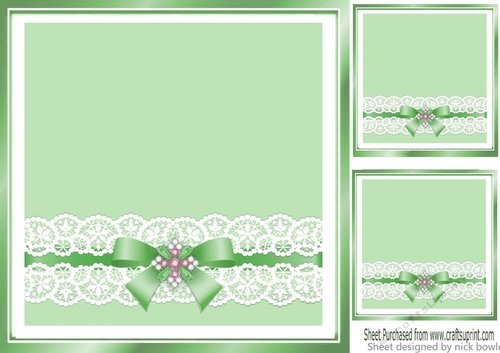 pretty green with lace border and pearls bow 8x8 card front