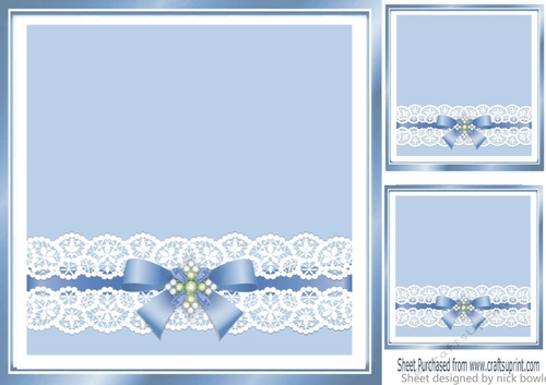 pretty blue with lace border and pearls bow 8x8 card front
