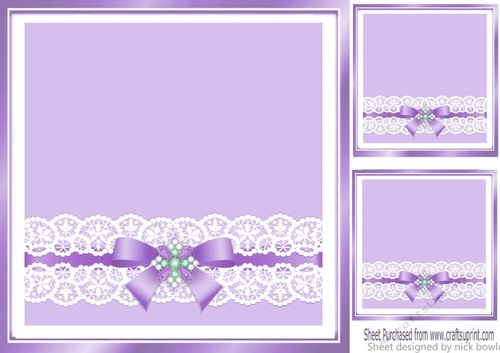 pretty purple with lace border and pearls bow 8x8 card front