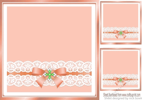 pretty peach with lace border and pearls bow 8x8 card front