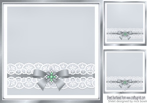 pretty silver with lace border and pearls bow 8x8 card front
