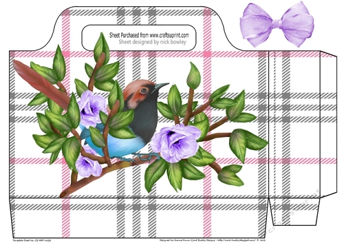 pretty bird on a branch with bow and gingham tote bag