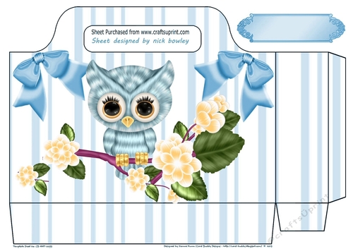 pretty blue owl with blue bows striped tote gift bag