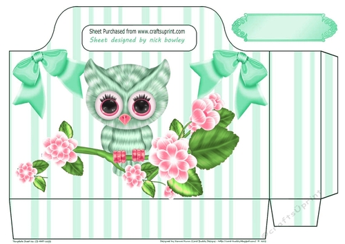 pretty turq owl with turq bows striped tote gift bag
