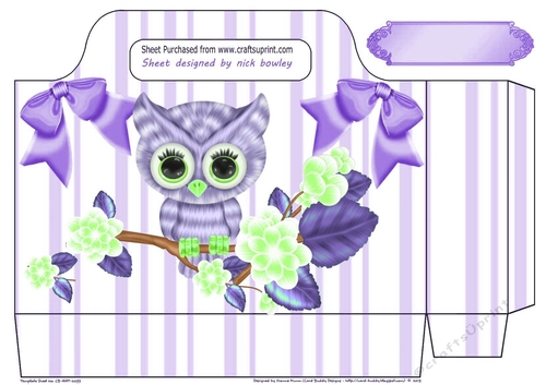 pretty purple owl with purple bows striped tote gift bag