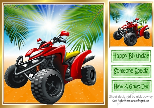 Lovely sunset with red quad bike 8x8
