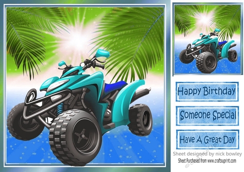 Lovely sunset with blue quad bike 8x8
