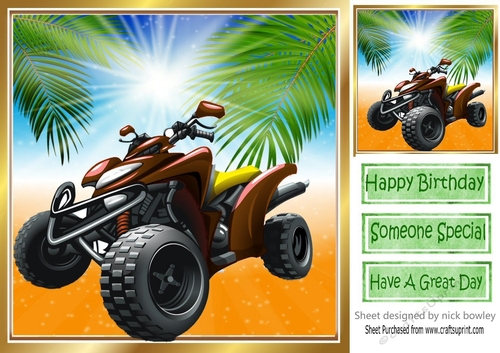 Lovely sunset with brown quad bike 8x8