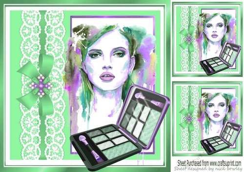 Art  work pretty lady in green shades with lace/ makeup 8x8
