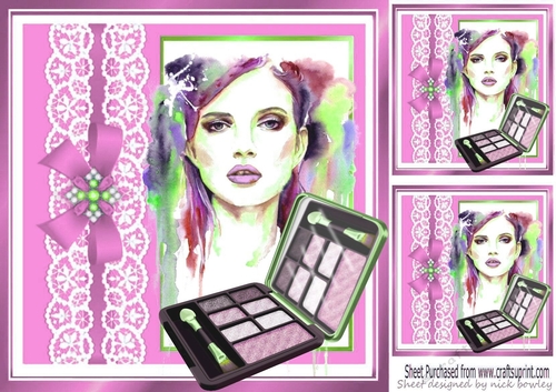 Art  work pretty lady in pink shades with lace/ makeup 8x8