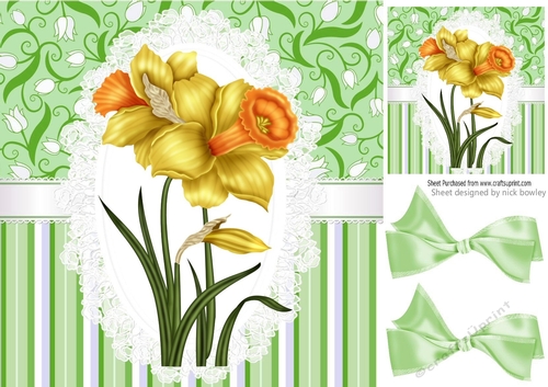 pretty daffodils on lace green floral/stripe 8x8
