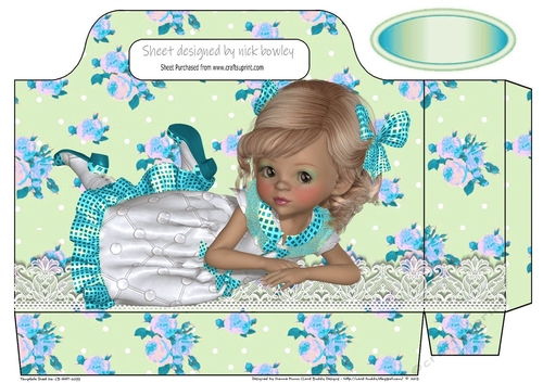 Pretty girl in turq floral lace tote gift bag