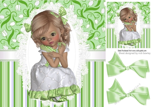 Sweet innocence girl on lace green floral/stripe 8x8 card front