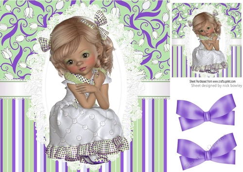 Sweet innocence girl on lace purple floral/stripe 8x8 card front