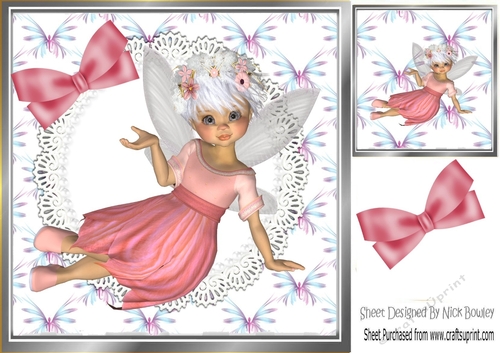 Pretty Faerie with butterflies and bow 8x8