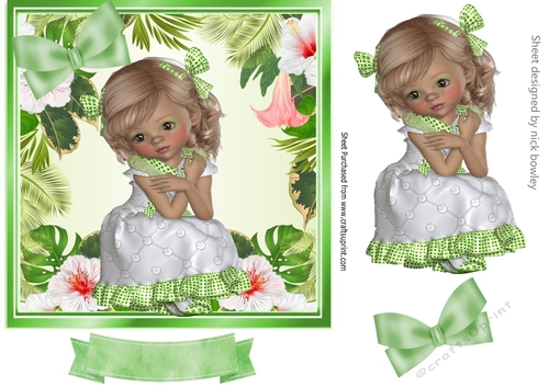 Sweet innocence girl in flower frame with bow 8x8