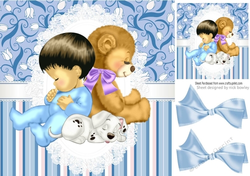 Cute little baby, teddy bear and dalmation blue stripe 8x8
