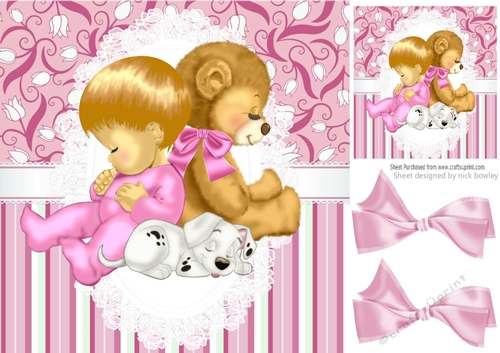 Cute little baby, teddy bear and dalmation pink stripe 8x8