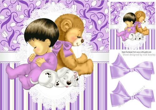 Cute little baby, teddy bear and dalmation purple stripe 8x8