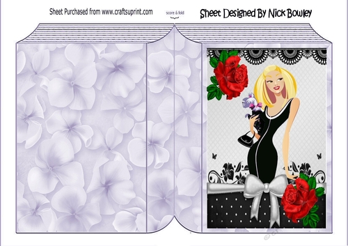 Pretty Artwork lady with puppy in black with bow folded book