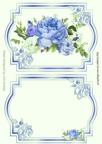 pretty blue roses and diamantes card front with insert