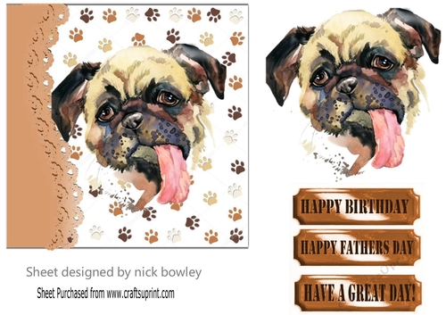Water colour funny dog in paw print 7x7 
