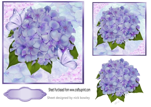 pretty purple hydrangeas with butterflies 7x7 topper