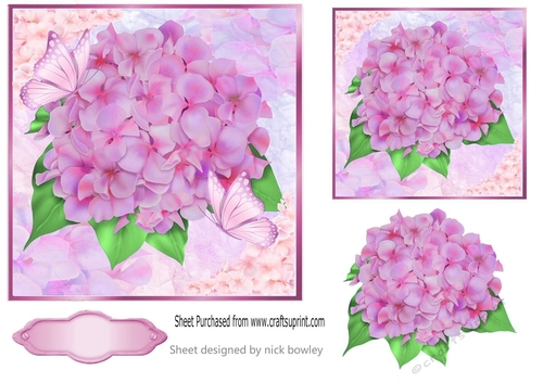 pretty pink hydrangeas with butterflies 7x7 topper