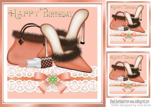 peach shoes/handbag/and lippy on lace bow 8x8
