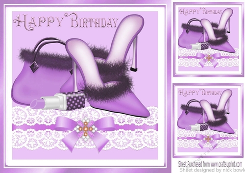 purple shoes/handbag/and lippy on lace bow 8x8