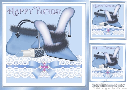 blue shoes/handbag/and lippy on lace bow 8x8